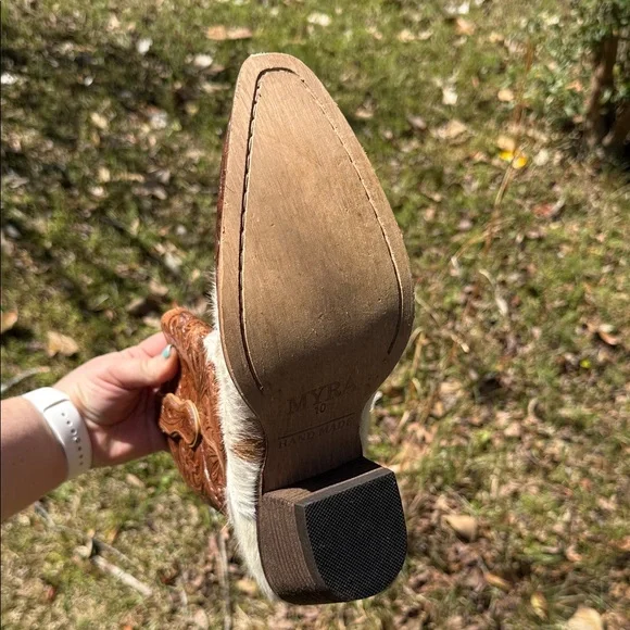 Myra Bag Brown Hair-On Leather Western Ankle Boots - Picture 3 of 4